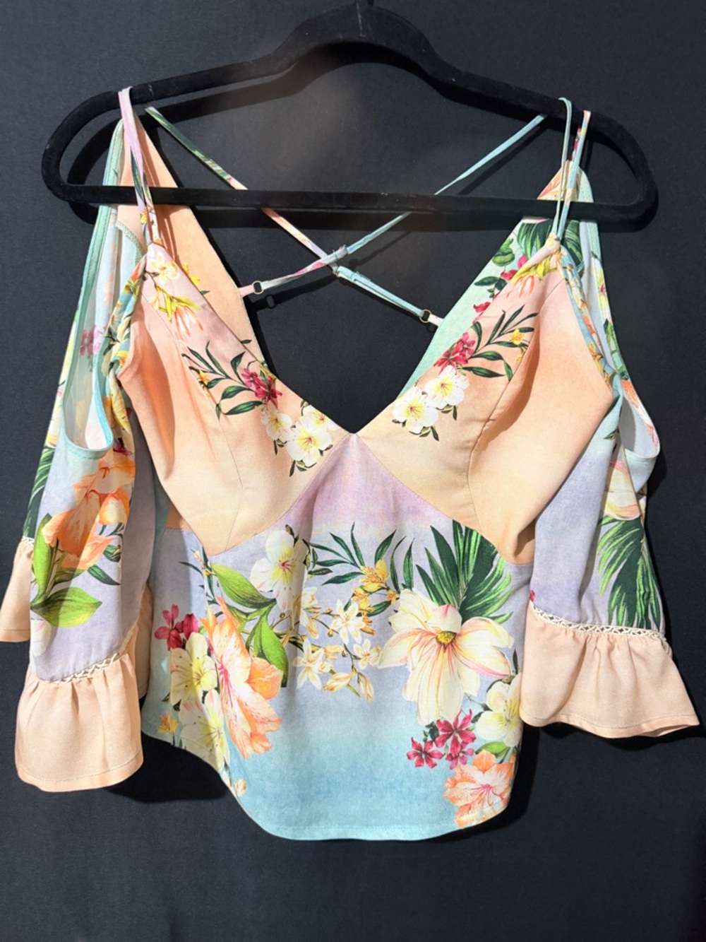 FARM Rio Peach & Mint Floral Cold-Shoulder Cami